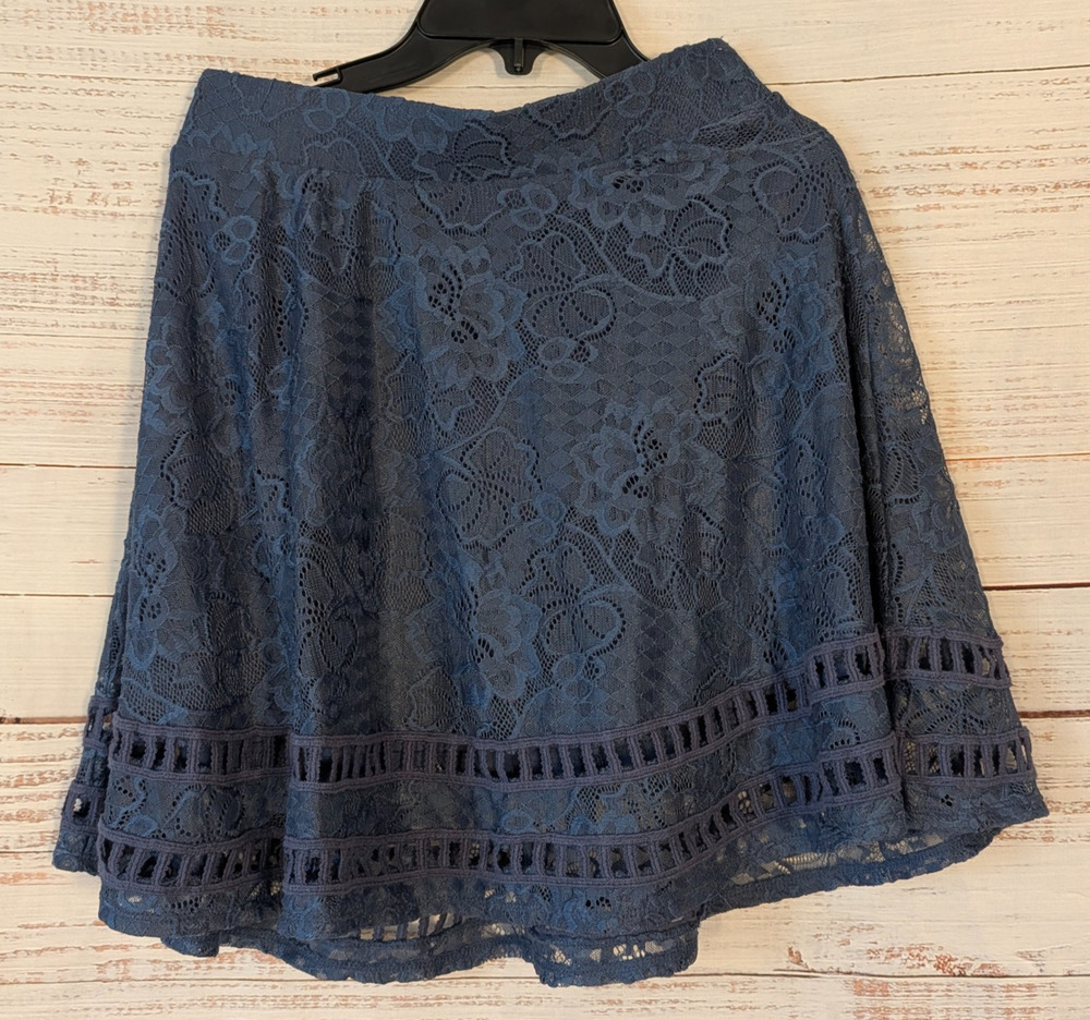 Xhilaration Lace Mini Skirt NWT Extra S Navy Blue Crochet Ladder Trim Whimsigoth